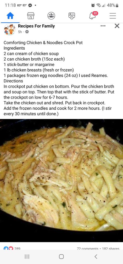 Reames Chicken And Noodles, Reames Noodle Recipes, Whole 30 Desserts, Reames Noodles, Noodles Crockpot, Crockpot Chicken And Noodles, Chicken Noodle Soup Crock Pot, Chicken And Noodles, Favorite Soups