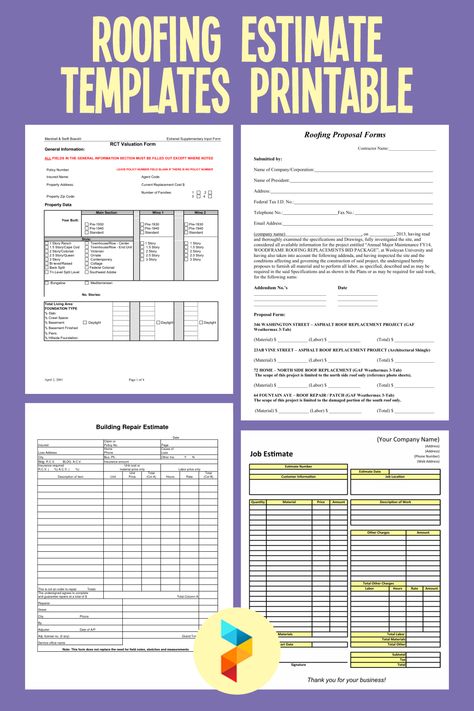 Roofing Estimate Templates Printable Roofing Contract, Cost Sheet, Roofing Business, Roofing Estimate, Memo Template, Roof Work, Estimate Template, Free House Plans, Quote Template