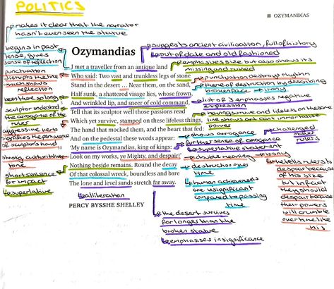 Ozymandias by Percy Bysshe Shelley poem anthology analysis for wjec edquas English board English literature annotations Poetry Anthology Project Ideas, Ozymandias Analysis, Ozymandias Poem Analysis Grade 9, Eduqas Poetry Anthology, Literature Annotations, Ozymandias Poem Analysis, Gcse Poetry Anthology, Ozymandias Poem, Quotes Inggris