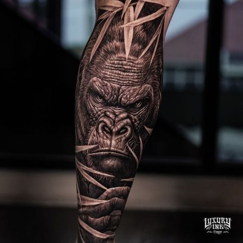 Inside Of Arm Tattoo, Animal Tattoos For Men, Jungle Tattoo, Gladiator Tattoo, Mayan Tattoos, Medusa Tattoo Design, Gorilla Tattoo, African Tattoo, Full Leg Tattoos