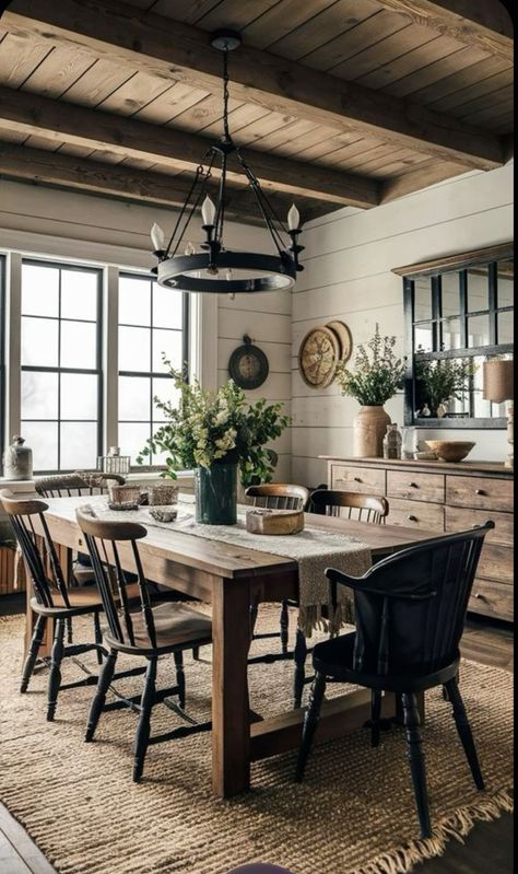 Cozy Aesthetic Dining Room, Elegant Rustic Dining Room, Large Family Dining Room Ideas, Chill Dining Room, Dining Room Design Cottage, Dining Room Modern Rustic, Dining Room Off Living Room, Dream Dining Room Aesthetic, Farmhouse Cottage Dining Room