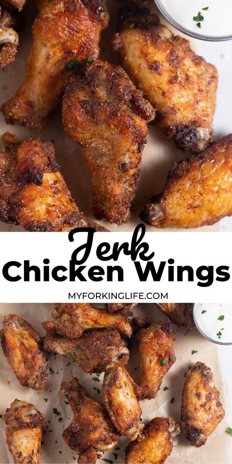 Air Fryer Jerk Chicken, Jerk Chicken Wings Recipe, Jerk Chicken Marinade, Marinated Wings, Grilled Jerk Chicken, Chicken Wing Marinade, Wings Recipe Baked, Jerk Chicken Wings, Chicken Wings Recipe