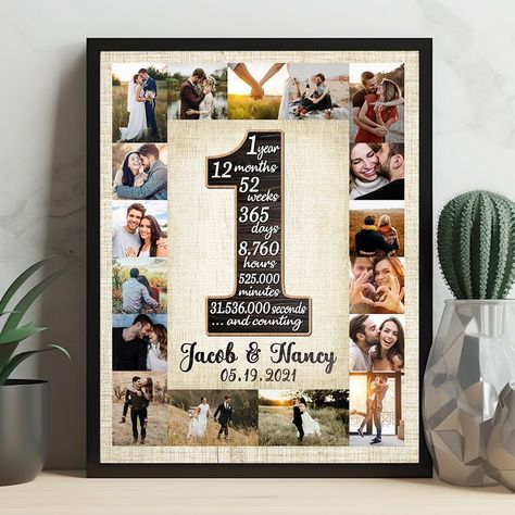 1st Year Anniversary Gift | Anniversary Gifts | Customized Anniversary Gifts - Framed Poster / 11x14 Wedding Anniversary Photo Frame Ideas, One Year Anniversary Gift Ideas, 1st Year Anniversary Gift, 1st Year Anniversary, Photo Collage Gift, One Year Anniversary Gifts, 1 Year Anniversary Gifts, Anniversary Photo, Love For Her