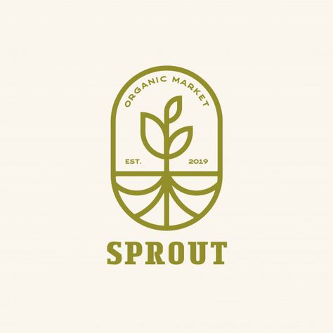 Sprout with roots modern line, emblem lo... | Premium Vector #Freepik #vector #logo Florist Logo Branding, Sprout Logo, Creative Line Art, Emblem Logo Design, Market Branding, Roots Logo, Flora Pattern, Mountain Logo, Organic Market