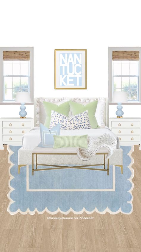 @ainsleyelainee Blue Green Bedrooms, Coastal Cottage Bedroom, Grown Up Bedroom, College Dorm Room Decor, College Apartment Decor, College Room, Preppy Room, Up House, Room Remodeling