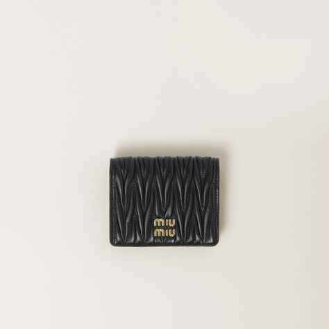 Black Small matelassé nappa leather wallet | MIU MIU Miu Miu Wallet, Metal Lettering, Small Leather Wallet, Leather Passport Holder, Envelope Wallet, Lettering Logo, Smartphone Case, Small Wallet, Gift Accessories