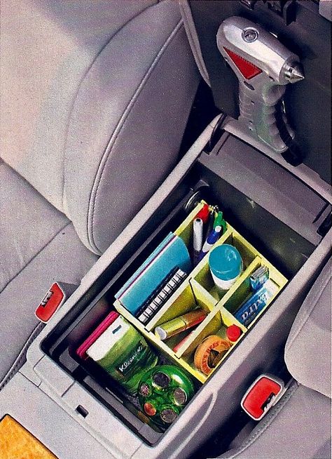 Car Snack Storage, Living In Car Organization, Glovebox Organization Diy Car, Small Car Storage Ideas, Car Compartment Organization, Cute Car Storage, Car Glove Box Organization, Cute Car Organization Ideas, Middle Console Organization Car