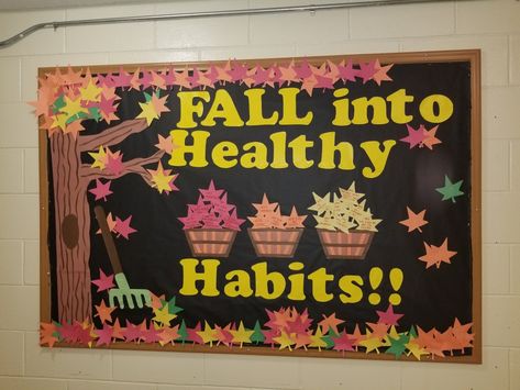 Health Bulletin Board Ideas, Bulletin Boards Ra, Mental Health Bulletin Board Ideas, Autumn Bulletin Boards, Mental Health Bulletin Board, Ra Bulletin Board Ideas, School Nurse Posters, Cool Bulletin Boards, Counselor Bulletin Boards