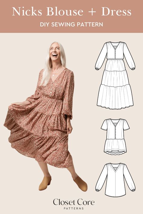 Boho Style Sewing Patterns, Prairie Dress Sewing Pattern, Spring Dress Patterns Sewing, Free Boho Sewing Patterns, Prairie Dress Pattern Free, Boho Patterns Sewing, Tiered Dress Sewing Pattern, Boho Dress Pattern Sewing, Bohemian Sewing Patterns