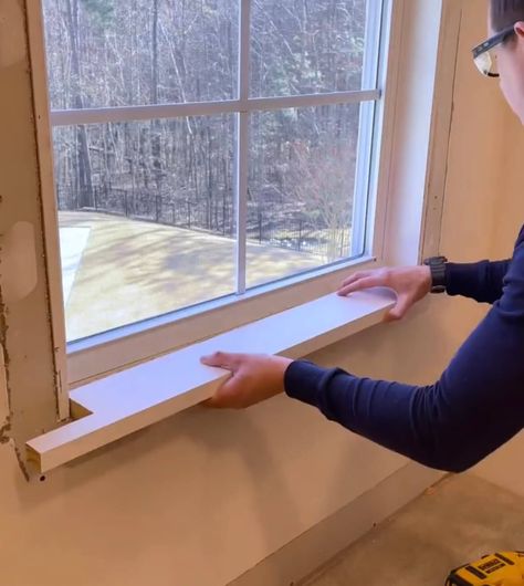 Window Finishing Trim, Trimming A Window, Trim For Windows Interiors, Windows Without Sills, How To Make A Window Sill, Window Sills And Trim, Cream Window Frames, How To Install Window Trim, Interior Window Sill Ideas