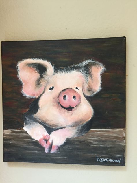 Cute pig painting in acrylics. #pig Cute Acrylic Painting, Drawing Farm, Fun Paintings, Farm Animal Paintings, Pig Painting, Ellie Mae, Painting Cute, Christmas Paintings On Canvas, Pig Art