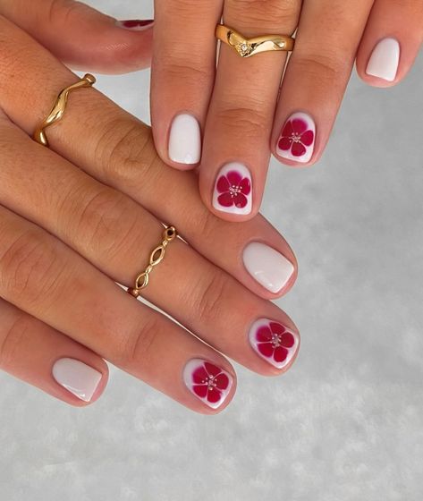 blooming flowers 🌺❤️ @cmp_beautysupplies gel polishes used: ❤️vamp it up ❤️french vanilla - - - - - #nails #bloominggel #blooming #springnails #beauty #nailinspo #nailinspiration #gelpolish #gelnails #mani #manicure #salon #nailsalon #nailart #cosmetics #nailpolish #smallbusiness #perth Gel Mani On Natural Nails, Blooming Gel Manicure, Simple Blooming Gel Nails, Nail Art With Blooming Gel, Manicure With Flower Design, Blooming Gel Flower Nails, Blooming Flower Nails, Blooming Gel Flowers, Valentine Gel Nails Ideas