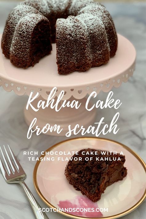 Kahlua Cake is a rich chocolate cake with a teasing flavor of Kahlua. It's an easy to make bundt cake that's sure to please! Kahlua Desserts, Easy Chocolate Bundt Cake, Chocolate Kahlua Cake, Liquor Cakes, Boozy Food, Kahlua Coffee, Kahlua Cake, Liquor Cake, Kahlua Coffee Liqueur