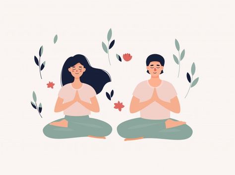 Sun And Clouds, Woman Sitting, Yoga Girl, Premium Vector, Lotus, Meditation, Yoga, Flowers