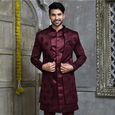 🕴️🕴️ Hand Embroidered Velvet INDO WESTERN 🕴️🕴️ Attributes As Follows Fabric 👉 Premium GORGIA SATIN Work 1 👉 Self Embroidery  Color 👉 Maroon Inner Jacket + Front Open Jacket + Chudiar Trouser 👉 Chididar Groom Suit, Indian Wedding, Black Sherwani,  Groom Sherwani, Black IndoWestern, Sherwani, Wedding Sherwani, Wedding Suit Black, Black Suit, Indian Sherwani, Mens Wedding Suit, Maroon Sherwani Groom, Groom Suit Maroon, Sherwani Black, Maroon Sherwani, Black Sherwani, Indian Sherwani, Sherwani Wedding, Indowestern Sherwani, Maroon Suit