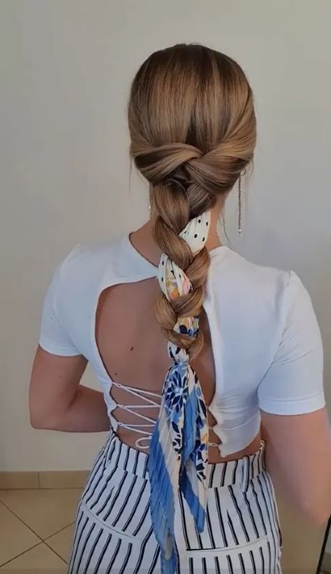 Ponytail Tutorial, Braided Scarf, Half Ponytail, Twist Ponytail, Silk Scarf Hair, Plaits Hairstyles, Hair Scarf Styles, Cute Scarfs, Easy Braids