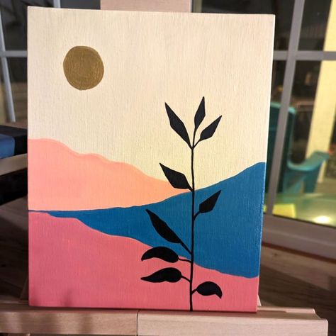 Ellen Art | Hand Painted 8x10 Boho Painting | Color: Cream | Size: Os Painting On 8x10 Canvas, Canvas Painting Ideas Line Art, Watercolour Boho Art, Large Easy Paintings, Painting On Medium Canvas, Simple Boho Art, Acrylic Boho Painting, Simple Diy Painting On Canvas, Boho Art Painting Easy