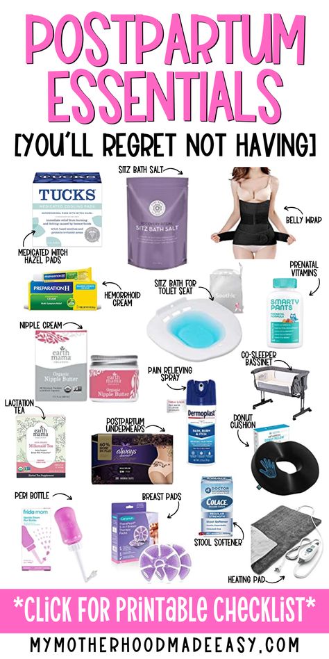 Postpartum Supply List, Must Have Self Care Products, Mom Must Haves After Birth, Postpartum Essentials Checklist, Post Parting Essentials, Post Delivery Care, Homebirth Must Haves, Post Partum Must Haves Products, Postpartum Perineal Care