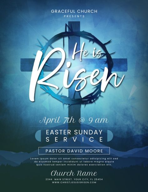 Easter Sunday Service Flyer, Church Service Flyer, Resurrection Jesus, Church Template, Church Announcements, He Is Risen Easter, Easter Service, Easter Week, Easter 2024