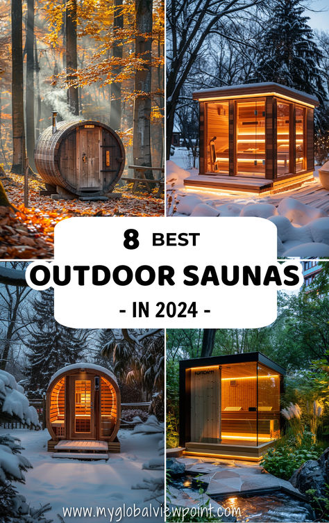 Collage of some of the best outdoor saunas in scenic locations, including snowy forests and lush greenery. Outdoor Sauna Kits Backyard, Build Sauna Outdoor, Sauna Backyard Ideas, Sauna Kits Outdoor, Infrared Sauna Outdoor, Scandinavian Sauna Outdoor, Off Grid Sauna, Sauna Outdoor Ideas, Backyard Sauna Diy