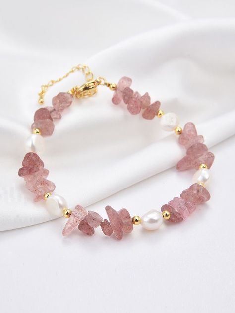 Diy Crystal Bead Jewelry, Crystal Chip Bracelet Ideas, Pink Handmade Bracelet, Stainless Steel Jewelry Diy, Pink Bead Jewelry, Beaded Bracelets Crystal, Crystal Bracelets Ideas, Fancy Beaded Bracelets, Beaded Crystal Bracelets