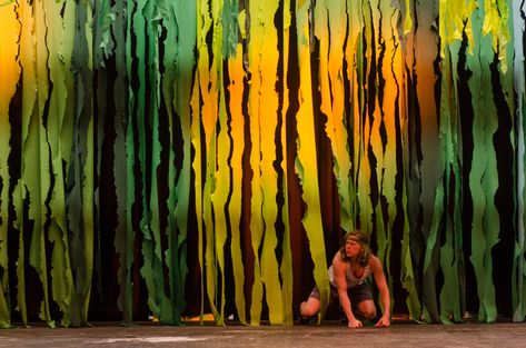 Forest Theatre Set Stage Design, Jungle Book Set Design, Jungle Set Design, Jungle Stage Design, Tarzan Musical, Break Room Decor, Jungle Backdrop, Neon Jungle, Stage Design Ideas