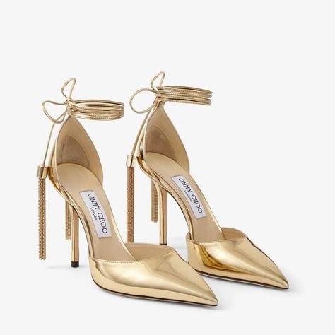 Pointed Pumps, Jimmy Choo Heels, Leather Heels Sandals, Gold Heels, Moda Vintage, Jimmy Choo Shoes, Footwear Design Women, Leather Tassel, Dream Shoes