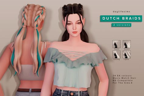 Interesting Braids, Daylife Sims, Cc Sims4, Dutch Braid Hairstyles, Dutch Braids, Sims Games, Sims 4 Mm, The Sims 4 Download, Sims Four