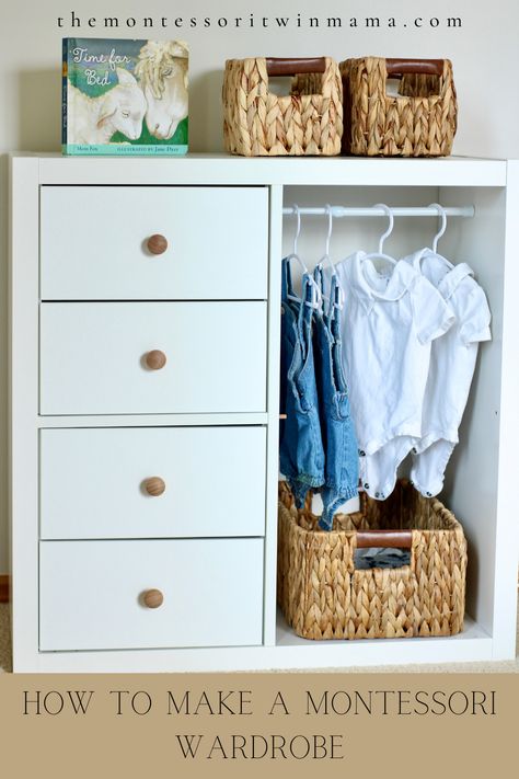 Find the Montessori wardrobe to meets the needs of your child as well as your budget. There are so many choices out there from purchasing to DIY's. You need help narrowing down all the noise and clutter when it comes to which Montessori wardrobe is best. This article will share some great options and help you to decide what choice is best for your child! Make your job easier with these great options! Montessori Dressing Area, Diy Montessori Wardrobe, Montessori Closet, Ikea Montessori, Montessori Wardrobe, Toddler Closet Organization, Toddler Closet, Montessori Nursery, Montessori Bedroom