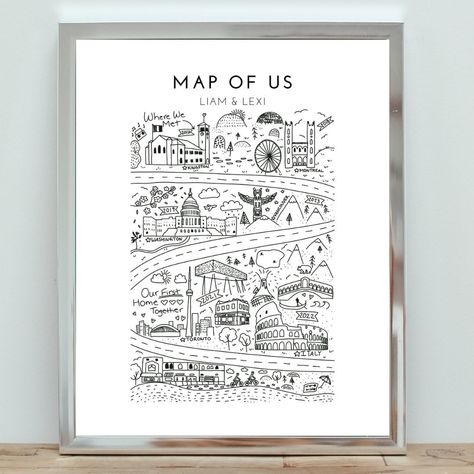 CUSTOM DIGITAL PRINT // Map of Our Love ❤️ Build the ultimate relationship map with this hand-illustrated depiction of all the places your love has taken you! The perfect gift for your significant other or a lucky couple in your life! ✏️ 100% custom - no two maps are alike! For a faster turnaround time (receive your final draft in as little as 10 days! ⏰) purchase this listing as an add-on: https://lexikosterprintables.etsy.com/listing/1726914660 Because each map is made specially for you, you g Diy Anniversary Gifts For Her, Special Gift For Boyfriend, Customized Gifts For Boyfriend, Relationship Map, Map Anniversary Gift, Invitation Illustration, Home Map, Diy Anniversary Gift, Diy Anniversary