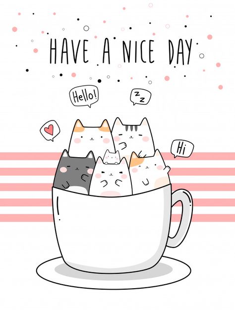 Cute chubby cats sitting in cup cartoon doodle Premium Vector Good Morning Cat Drawing, Doodle Simple Cute, Cats Sitting, Cup Cartoon, Doodle Vector, Josephine Wall, Cartoon Doodle, Cat Doodle, Doodle Cartoon