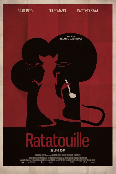 Movie posters by Milya Ptitsyna, via Behance Ratatoullie Poster, Movie Posters Artwork, Ratatouille Poster Vintage, Film Poster Drawing, Vintage Style Movie Posters, Redesigned Movie Posters, Painted Movie Posters, Movie Poster Redesign, Minimal Movie Posters Minimalist Design