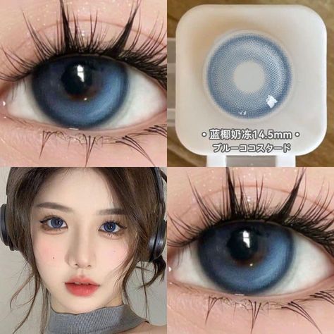 Dark Blue Eye Contacts, Korean Blue Eyes, Softlens Korean, Dark Blue Contacts, Blue Eyes Contacts, Blue Eye Contacts, Korean Lenses, Korean Contact Lenses, Brown Korean