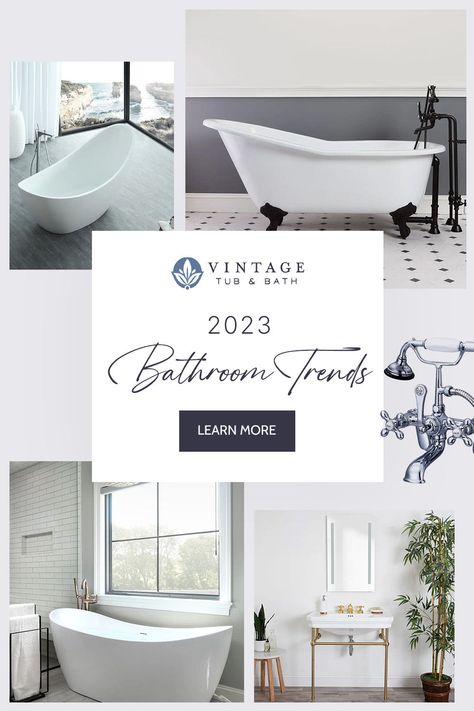 Take your bathroom makeover to the next level with these top bathroom remodel trends for 2023. 2023 Bathroom Trends, 2023 Bathroom Remodel, Remodeling Trends, Full Bathroom Remodel, Vintage Tub, Bath Inspiration, Bathroom Laundry Room, Master Shower, Bathroom Top