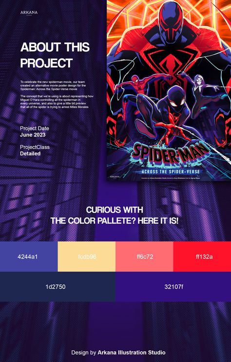 Movie Poster Color Palette, Spiderman Colour Palette, Spider Man To The Spider Verse, Spiderverse Colour Palette, Spiderman Across The Spider Verse Color Palette, Into The Spiderverse Color Palette, Movie Pallets Color Palettes, Spiderverse Color Palette, Spiderman Color Palette