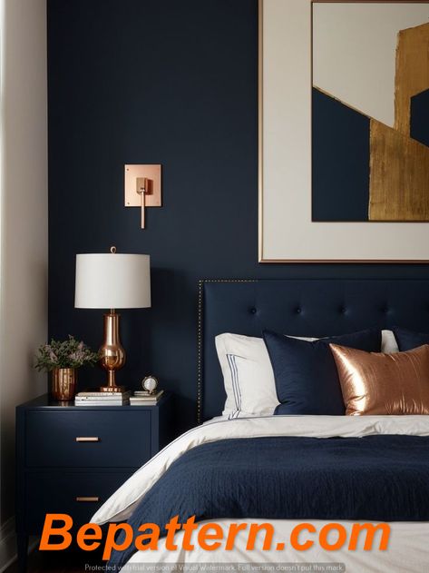 2024 Home Decor Trends: Stylish Ideas for Every Room
Bepattern.com Navy Bedroom Accent Wall, Navy Bedroom Walls, Navy Bedroom Ideas, Blue And Gold Bedroom, Navy Bedroom, Copper Bedroom, Navy Bedrooms, Dark Blue Bedrooms, Blue Bedroom Walls