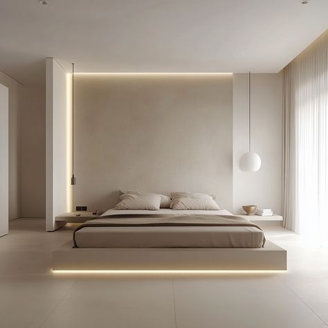 Square Bedroom Design, Modern Contemporary Bedroom Design Ideas, Sleek Bedroom Ideas, Minimal Bedroom Design, Bedroom Minimal, Contemporary Bedroom Design, Cream Interior, Minimal Bedroom, Luxe Bedroom