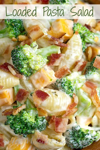 Loaded Pasta Salad | bakeatmidnite.com | #salad #pasta #recipe Large Potluck Dishes, Loaded Pasta Salad, Loaded Pasta, Amazing Salads, Cornbread Salad, Resep Pasta, Side Salads, Yummy Salads, Resep Salad