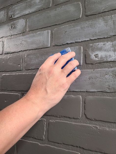 Faux Brick Painted Wall, Brick Wall Faux Diy, Paint Faux Brick Paneling, Painted Faux Brick Paneling, How To Paint Faux Brick Paneling, Faux Brick Wall Panels The Home Depot, Faux Brick Wall Panels Painted, Faux Brick Behind Tv, Faux Brick Tv Wall