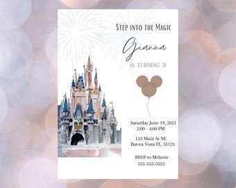 Never Grow up Watercolor Mickey Head Birthday Party | Etsy Castle Birthday Invitation, Disney World Birthday, Castle Birthday, Disneyland Birthday, Cinderella's Castle, Birthday Party At Home, Beautiful Crazy, Disney Birthday Party, Dinosaur Birthday Invitations