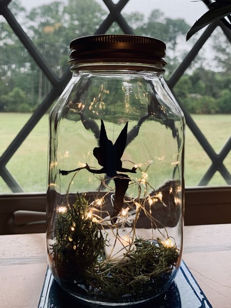 Peter Pan Themed Party, Fairy Light Jars, Fairy Light Jar, Tinkerbell Party Theme, Peter Pan Party, Tinkerbell Fairy, Sweet 16 Themes, Fairy Garden Birthday Party, Quinceanera Planning