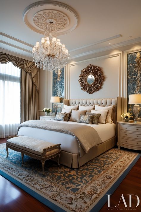 Lavish Luxury Master Bedroom Decor Luxe Bedroom Glamour, Glamour Bedroom Ideas, Glamorous Bedroom Decor, Glamorous Bedroom, Bedroom Ideas Luxury, Luxury Master Suite, Glamourous Bedroom, Luxe Bedroom, Bedroom Interior Design Luxury