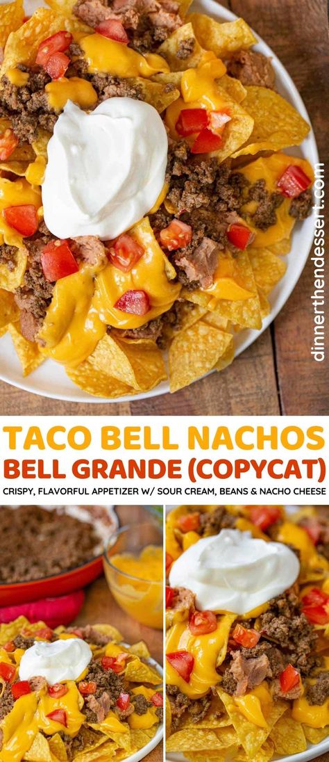 Queso Nachos Ground Beef, Taco Bell Mexican Pizza Recipe Copycat, Doritos Nachos Ground Beef, Nacho Bell Grande Recipe, Nacho Bell Grande, Taco Bell Nachos, Taco Supreme, Nachos Supreme Recipe, Nachos Recipe Beef