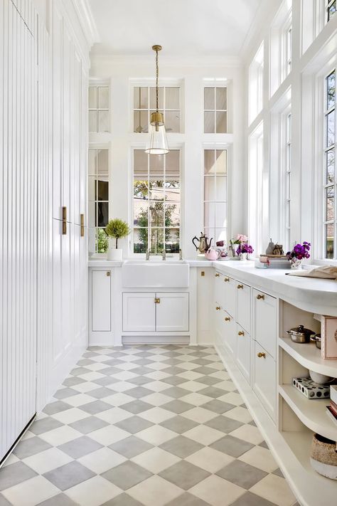 Checkerboard Tile, Moore House, Checkerboard Floor, Tile Layout, Linen Interior, Tile Trends, 아파트 인테리어, Kitchen Farmhouse, Minimalist Living