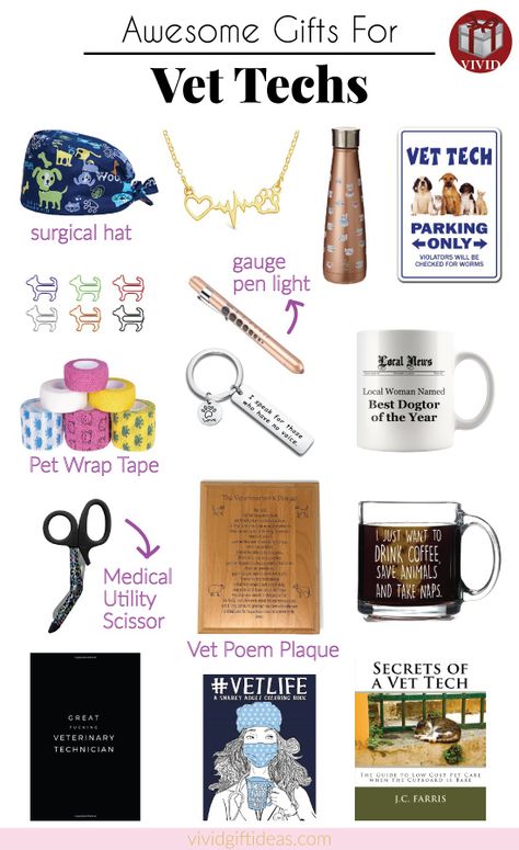 Gifts for veterinary technicians. Gifts for veterinary staff. (Vet Tech Appreciation Week ideas) National Vet Tech Week, Vet Tech Accessories, Veterinarian Gifts Ideas, Vet Tech Week Gift Ideas, Vet Tech Graduation, Medicine Knowledge, Vet Gifts, Veterinary Technician Week, Veterinary Technician Gifts