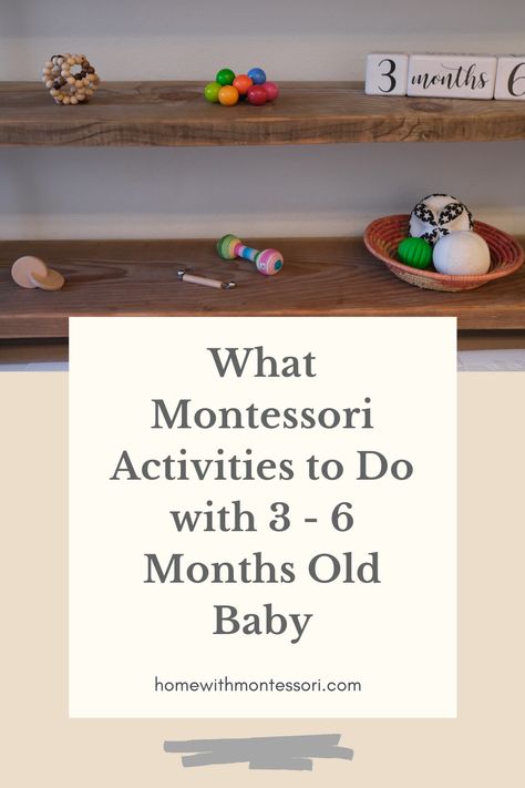 3 Months Montessori Activities, Baby Montessori Shelf, Montessori Shelf 6 Months, Montessori Activities For 3 Month Old, 3 Months Old Activities, Infant Montessori Toys, Montessori Activities 4 Months, Diy Sensory Toys For 3 Month Old, Montessori 4 Month Old