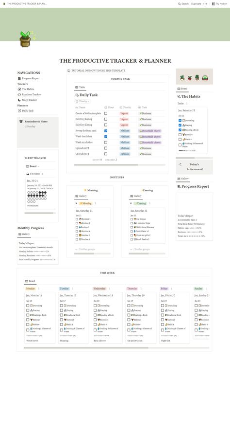 Notion Template Ideas Tutorial, Notion Sleep Tracker Template, Notion Template Ideas Monthly, Moving Out Notion Template, Ipad Notion Template, Notion Daily Habit Tracker, Productive Notion Template, Assignment Tracker Aesthetic, Notion Daily Journal Template