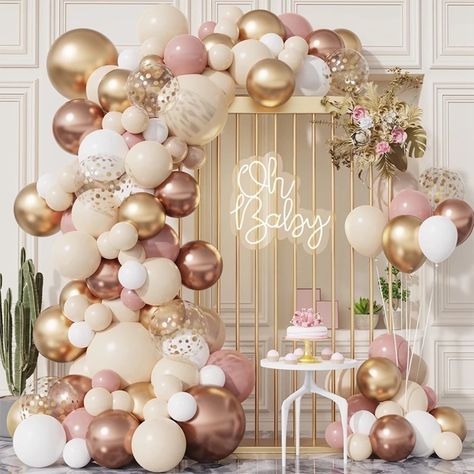 Baby Shower Ballons, Blush Balloons, Birthday Party Background, Gold Confetti Balloons, Rose Gold Confetti, Rose Gold Balloons, Garland Arch, Gold Baby Showers, Kids Party Decorations