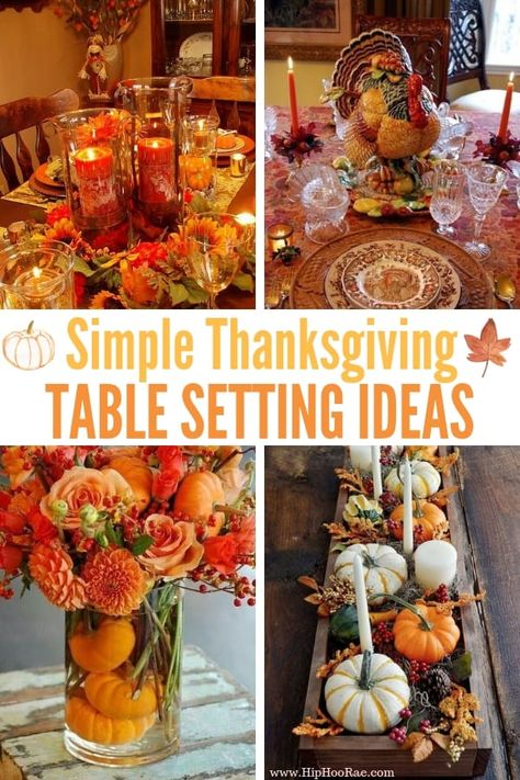 Looking for simple ways to do up your table for Thanksgiving? These Thanksgiving table setting ideas are elegant, simple and look lovely Thanksgiving Table Place Settings, Thanksgiving Decorations Table Setting, Autumn Tablescapes, Thanksgiving Dinner Table Setting, Thanksgiving Table Setting Ideas, Elegant Thanksgiving Table, Thanksgiving Table Centerpieces, Thanksgiving Table Settings Simple, Simple Thanksgiving Table