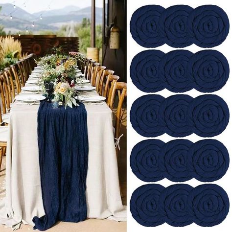 PRICES MAY VARY. 🧿【15 PACKS Included, Size & Color】- You will get 15 PACKS Navy Blue cotton and linen gauze table runner, with wrinkled, approx.21.5" wide and 10 ft length.Our Dark Blue fall table runners are 120 inches long and Great for both rectangular and round tables or other shaped tables.And They are the Great decoration for wedding arches or tables, chair belts, curtains, fireplaces, cabinets, sofas, etc. 🧿【Elegant Display for Boho Tablecloth Runner】- The table runners are made of cott Navy Blue And Burgundy Wedding Table Centerpieces, Dark Blue Table Runner, Navy Cheesecloth Table Runner, Wedding Table Linens Round, Navy Table Runner Wedding, Talavera Table Setting, Navy Reception Decor, Dark Blue Wedding Decor, Round Table Runner Wedding